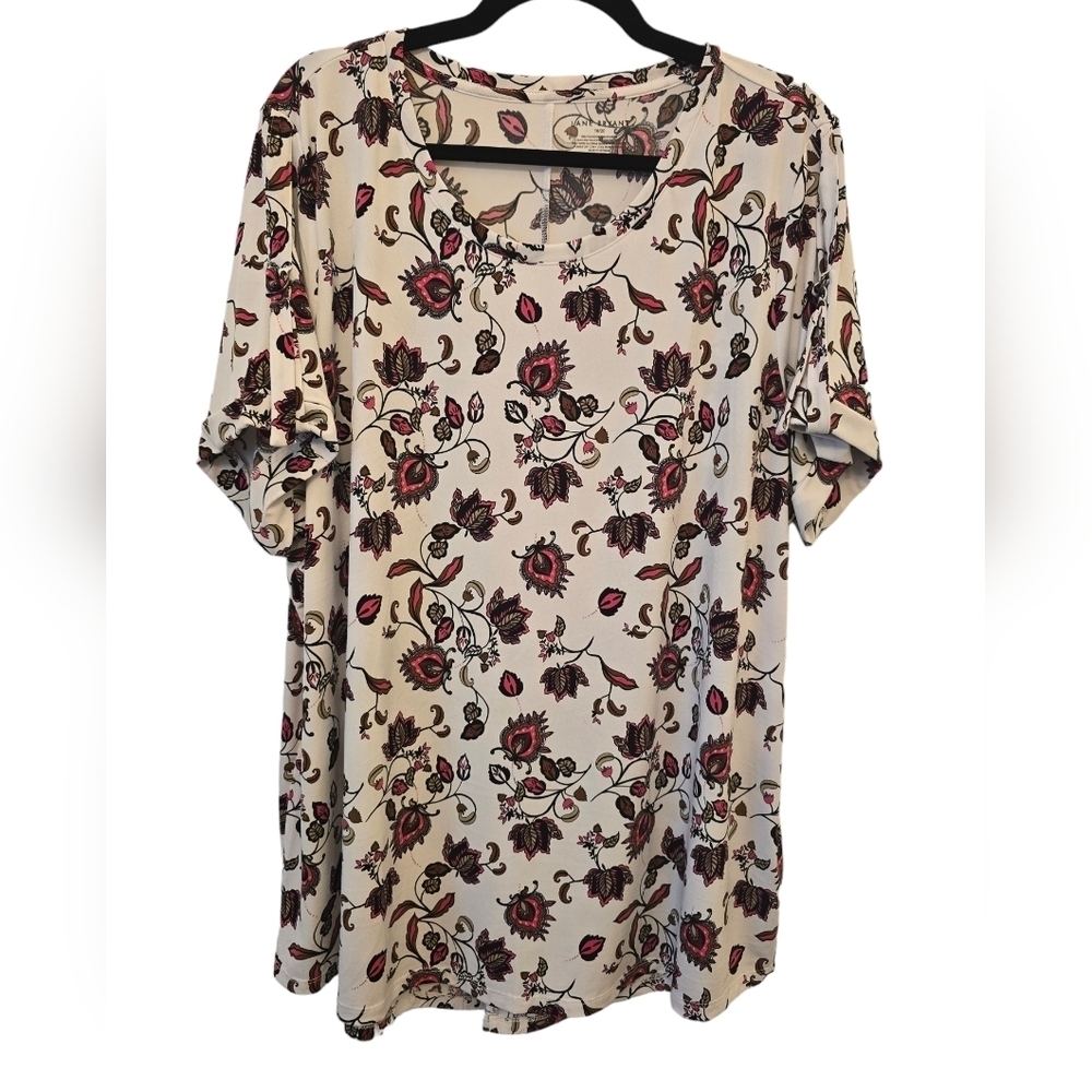 Lane Bryant 18/20 Stretchy Pink Floral White Tunic Blouse